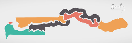 Gambia Map with states and modern round shapesのイラスト素材