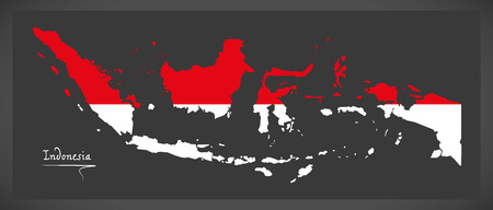 Indonesia map with Indonesian national flag illustrationのイラスト素材
