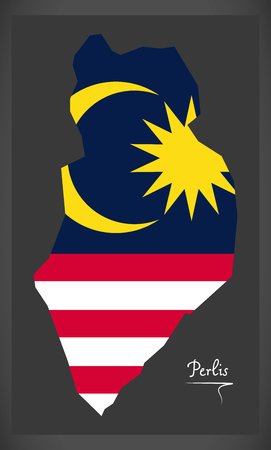 Perlis Malaysia map with Malaysian national flag illustrationのイラスト素材