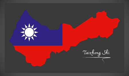 Taizhong Shi Taiwan map with Taiwanese national flag illustrationのイラスト素材