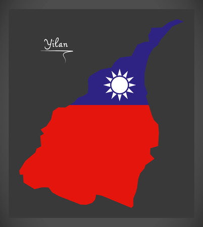 Yilan Taiwan map with Taiwanese national flag illustrationのイラスト素材