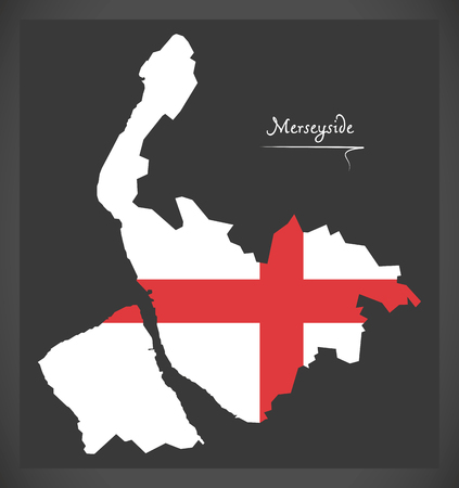 Merseyside map England UK with English national flag illustrationのイラスト素材