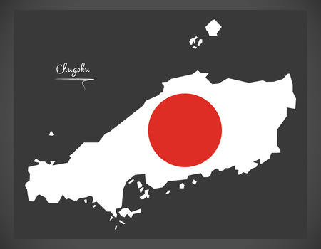 Chugoku map of Japan with Japanese national flag illustrationのイラスト素材