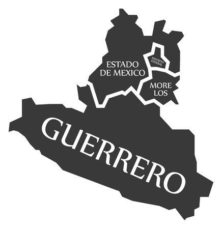 Estado de Mexico - Distrito Federal - Morelos - Guerrero Map Mexico illustrationのイラスト素材