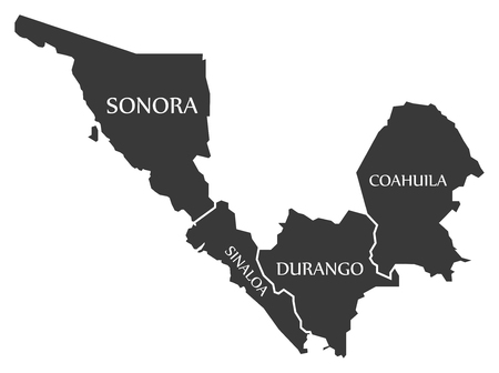 Sonora - Sinaloa - Durango - Coahuila Map Mexico illustrationのイラスト素材