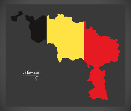 Hainaut map of Belgium with Belgian national flag illustrationのイラスト素材