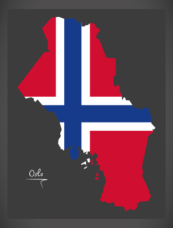 Oslo map of Norway with Norwegian national flag illustrationのイラスト素材