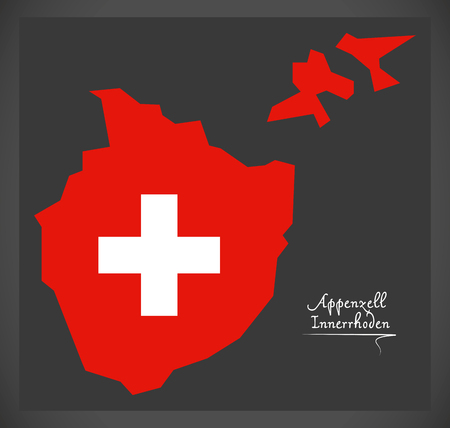 Appenzell Innerrhoden map of Switzerland with Swiss national flag illustration.のイラスト素材