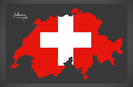 Switzerland map with Swiss national flag illustration.のイラスト素材