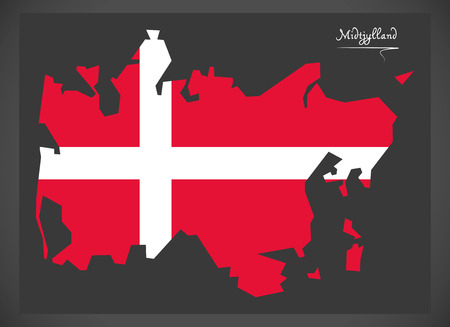 Midtjylland map of Denmark with Danish national flag illustrationのイラスト素材