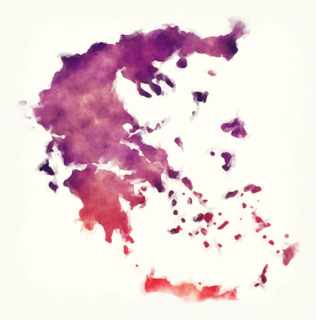 Greece watercolor map in front of a white backgroundの写真素材
