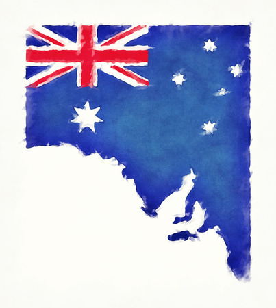 South Australia watercolor map with national flag in front of a white backgroundの写真素材