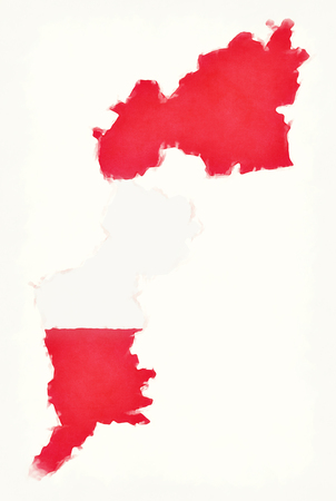 Burgenland watercolor map with Austrian national flag in front of a white backgroundの写真素材