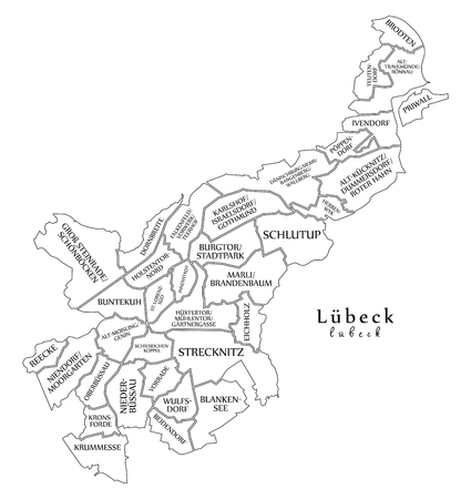 Modern City Map - Luebeck city of Germany with boroughs and titles DE outline mapのイラスト素材