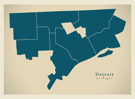 Modern City Map - Detroit Michigan city of the USA with districtsのイラスト素材