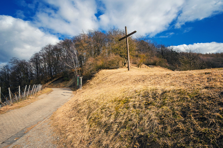 Famous religious place upon a hill and in front of a forestの写真素材
