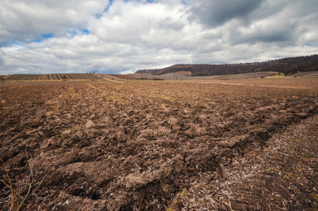 Landscape view from the agriculture field in springtimeの写真素材