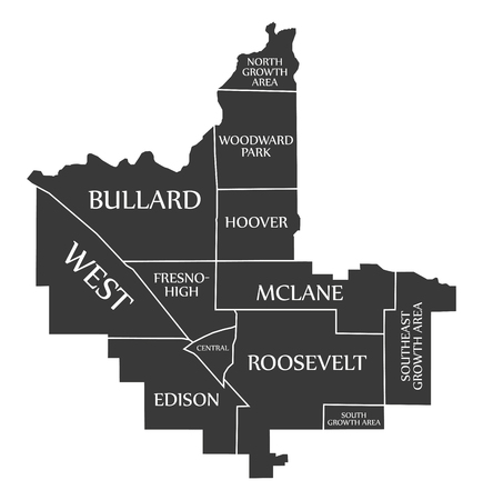 Fresno California city map USA labelled black illustrationのイラスト素材
