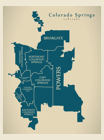 Modern City Map - Colorado Springs CO city of the USA with neighborhoods and titlesのイラスト素材