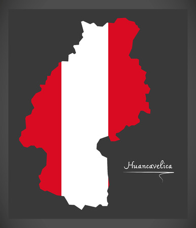Huancavelica map with Peruvian national flag illustrationのイラスト素材
