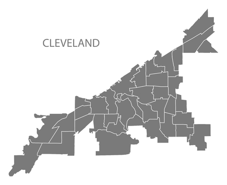 Cleveland Ohio city map with neighborhoods grey illustration silhouette shapeのイラスト素材