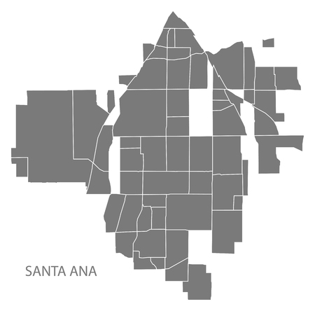 Santa Ana California city map with neighborhoods grey illustration silhouette shapeのイラスト素材