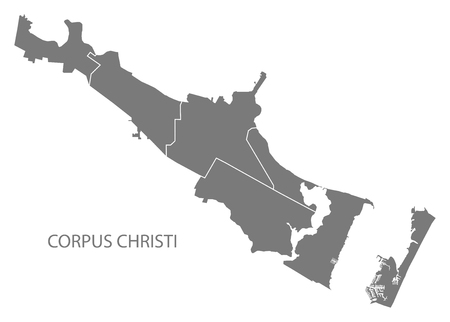 Corpus Christi Texas city map with neighborhoods grey illustration silhouette shapeのイラスト素材