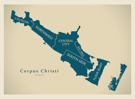 Modern City Map - Corpus Christi Texas city of the USA with neighborhoods and titlesのイラスト素材