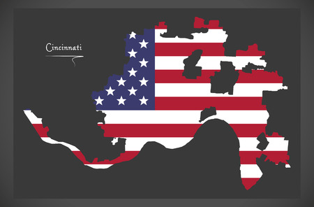 Cincinnati Ohio map with American national flag illustrationのイラスト素材