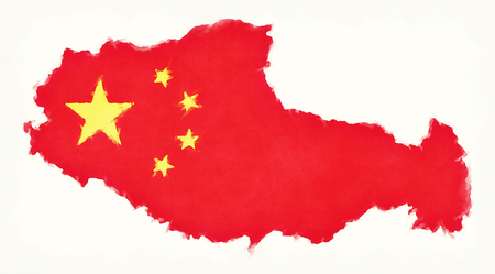 Xizang China  map with Chinese national flag illustrationの写真素材