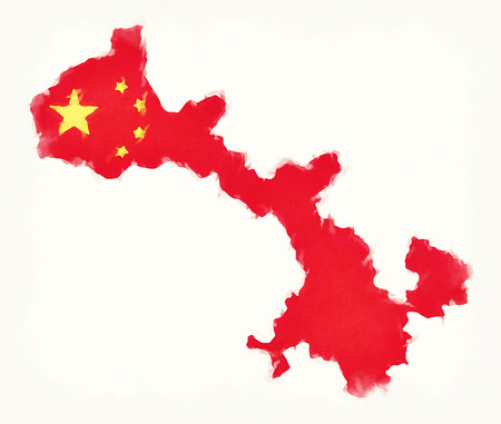 Gansu China  map with Chinese national flag illustrationの写真素材