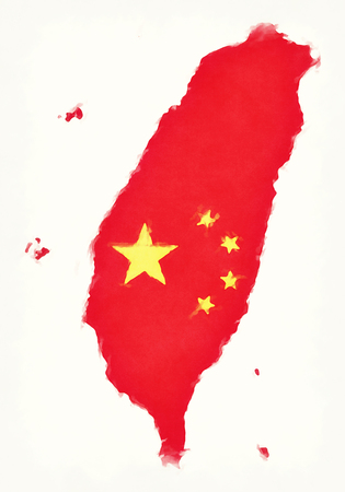 Taiwan China  map with Chinese national flag illustrationの写真素材