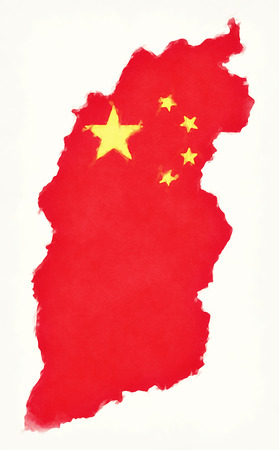 Shanxi China  map with Chinese national flag illustrationの写真素材