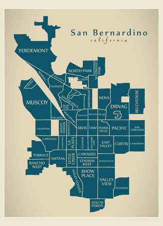 Modern City Map - San Bernardino California city of the USA with neighborhoods and titlesのイラスト素材