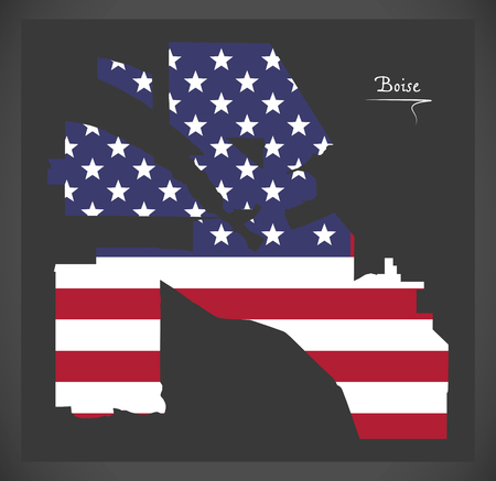 Boise Idaho City map with American national flag illustrationのイラスト素材