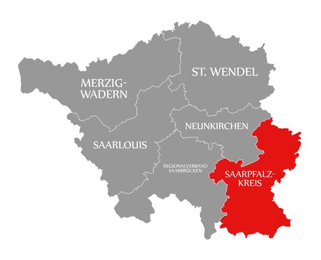 Saarpfalz Kreis red highlighted in map of Saarland Germany DEの写真素材