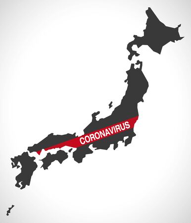 Japan map with Coronavirus Covid-19 warning symbolのイラスト素材