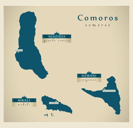 Modern Map - Comoros with islands and major citiesのイラスト素材