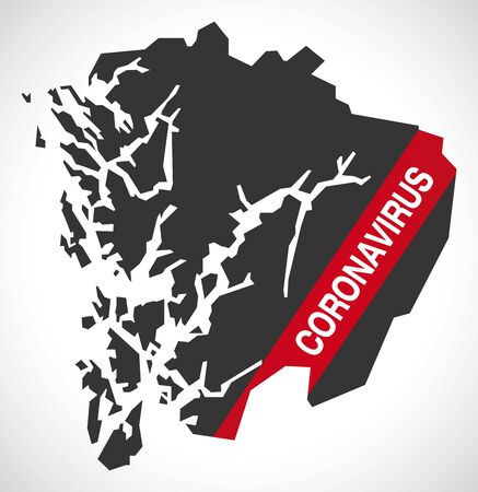 Hordaland NORWAY county map with Coronavirus warning illustrationのイラスト素材