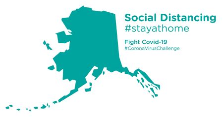 Alaska state map with Social Distancing stayathome tagのイラスト素材