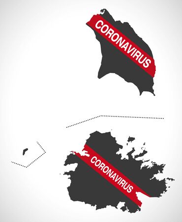 Antigua and Barbuda map with Coronavirus warning illustrationのイラスト素材