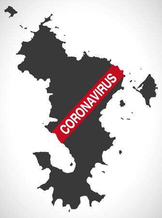 Mayotte map with Coronavirus warning illustrationのイラスト素材
