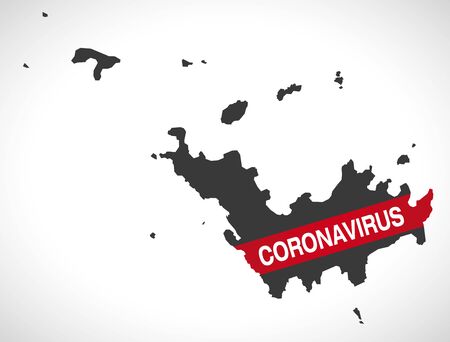 Saint Barthelemy map with Coronavirus warning illustrationのイラスト素材