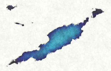 Anguilla map with drawn lines and blue watercolor illustrationの写真素材