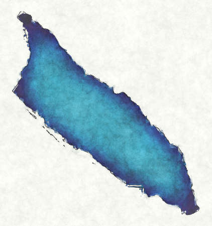 Aruba map with drawn lines and blue watercolor illustrationの写真素材
