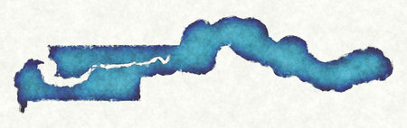 Gambia map with drawn lines and blue watercolor illustrationの写真素材