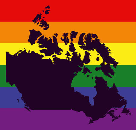 Canada LGBT map with rainbow color flagの写真素材