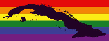 Cuba LGBT map with rainbow color flagの写真素材