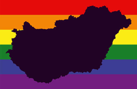 Hungary LGBT map with rainbow color flagの写真素材