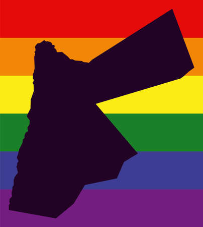 Jordan LGBT map with rainbow color flagの写真素材